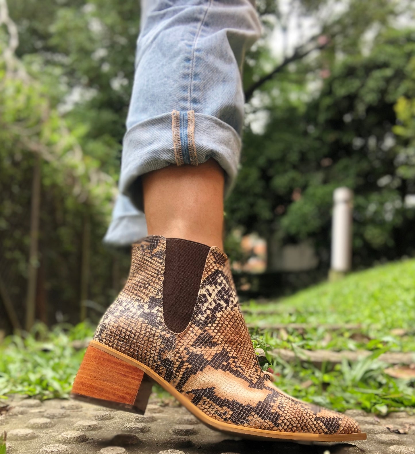 Brown python boots